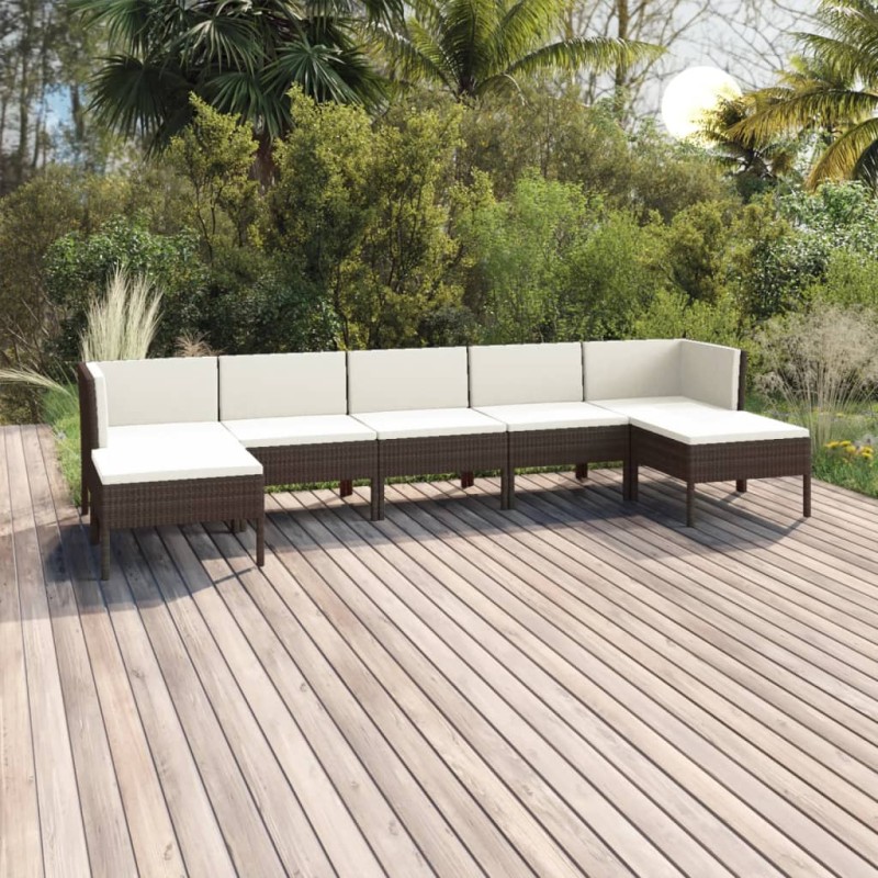 vidaXL 7-tlg. Garten-Lounge-Set mit Auflagen Poly Rattan Braun vidaXL 7-tlg. Garten-Lounge-Set mit Auflagen Poly Rattan Braun