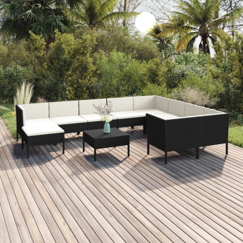 vidaXL 11-tlg. Garten-Lounge-Set mit Auflagen Poly Rattan Schwarz vidaXL 11-tlg. Garten-Lounge-Set mit Auflagen Poly Rattan Schwarz