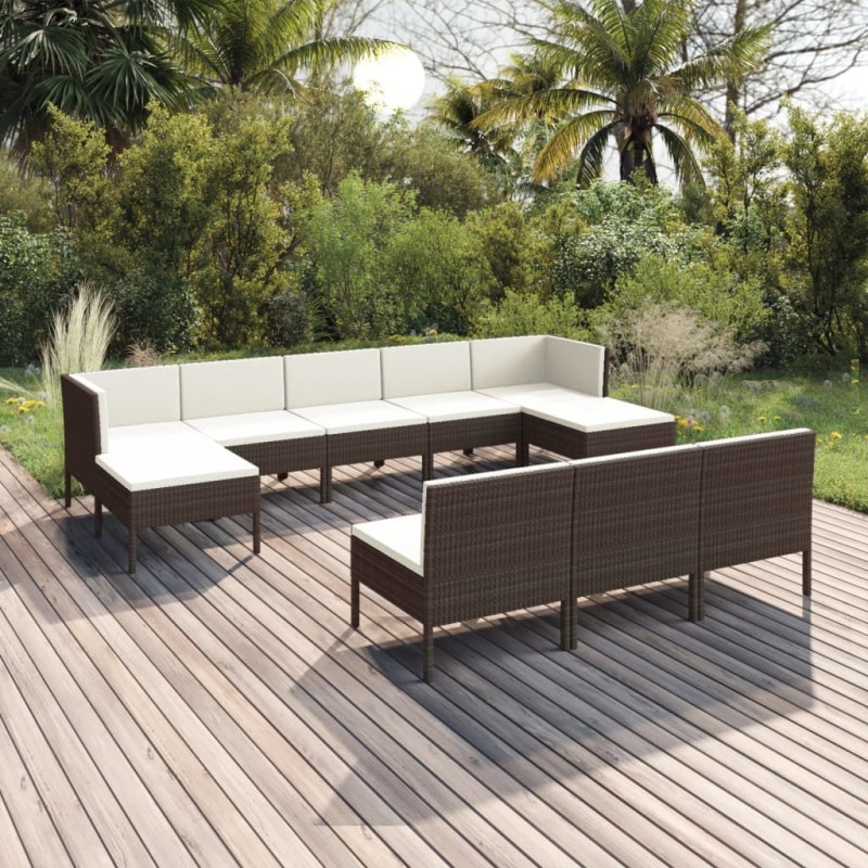 vidaXL 10-tlg. Garten-Lounge-Set mit Auflagen Poly Rattan Braun vidaXL 10-tlg. Garten-Lounge-Set mit Auflagen Poly Rattan Braun