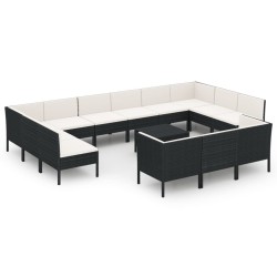 vidaXL 14-tlg. Garten-Lounge-Set mit Auflagen Poly Rattan Schwarz 