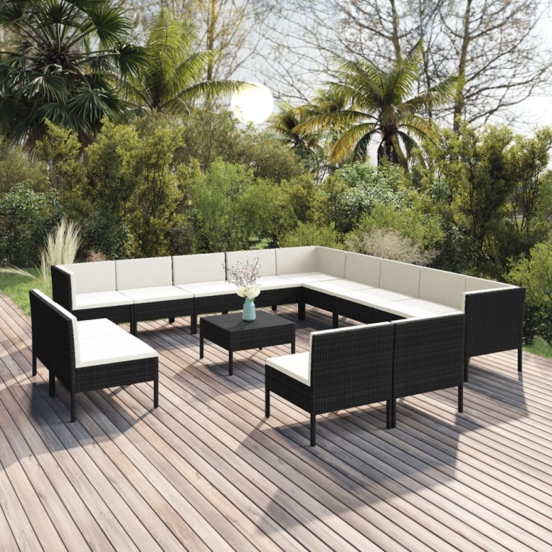 vidaXL 14-tlg. Garten-Lounge-Set mit Auflagen Poly Rattan Schwarz vidaXL 14-tlg. Garten-Lounge-Set mit Auflagen Poly Rattan Schwarz