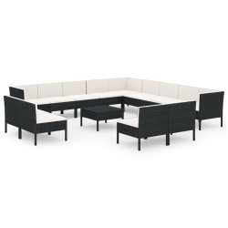 vidaXL 14-tlg. Garten-Lounge-Set mit Auflagen Poly Rattan Schwarz 
