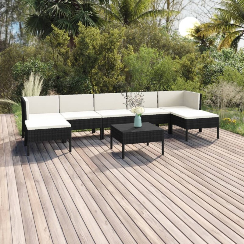 vidaXL 8-tlg. Garten-Lounge-Set mit Auflagen Poly Rattan Schwarz vidaXL 8-tlg. Garten-Lounge-Set mit Auflagen Poly Rattan Schwarz