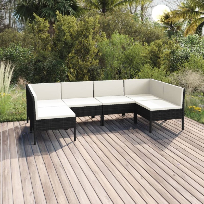 vidaXL 6-tlg. Garten-Lounge-Set mit Auflagen Poly Rattan Schwarz vidaXL 6-tlg. Garten-Lounge-Set mit Auflagen Poly Rattan Schwarz