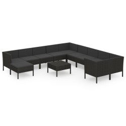 vidaXL 12-tlg. Garten-Lounge-Set mit Auflagen Poly Rattan Schwarz