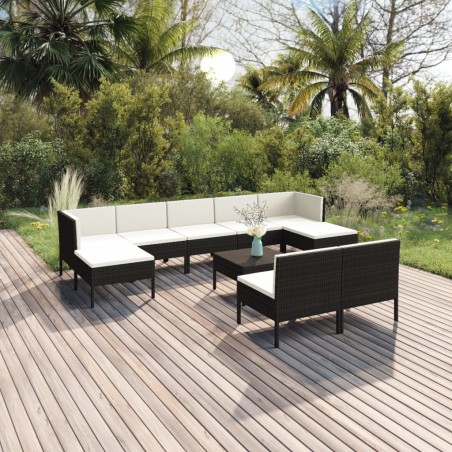vidaXL 10-tlg. Garten-Lounge-Set mit Auflagen Poly Rattan Schwarz 