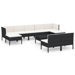 vidaXL 10-tlg. Garten-Lounge-Set mit Auflagen Poly Rattan Schwarz 