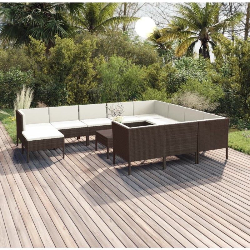 vidaXL 12-tlg. Garten-Lounge-Set mit Auflagen Poly Rattan Braun vidaXL 12-tlg. Garten-Lounge-Set mit Auflagen Poly Rattan Braun