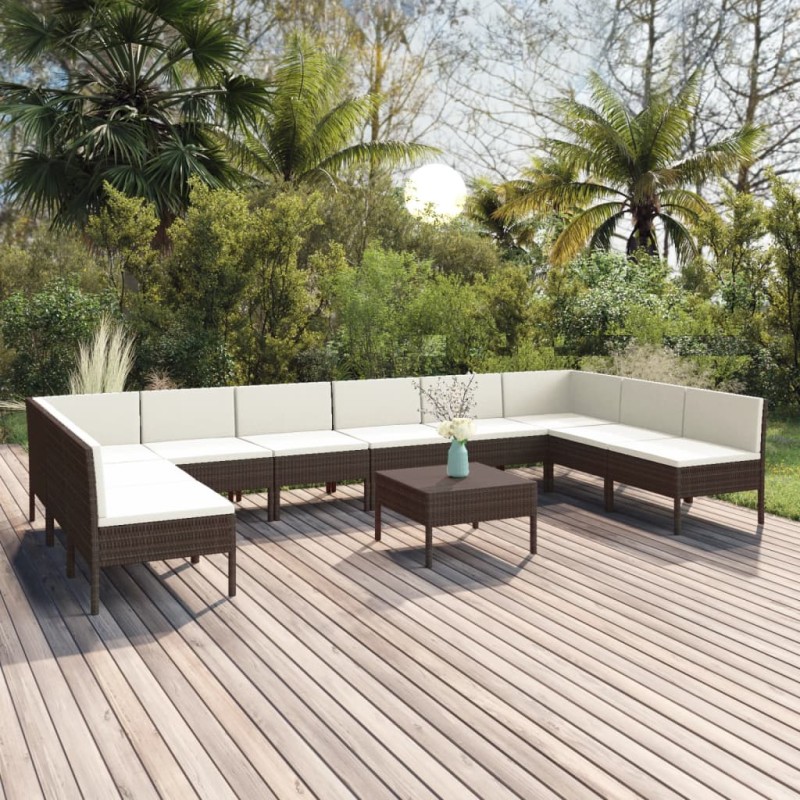 vidaXL 11-tlg. Garten-Lounge-Set mit Auflagen Poly Rattan Braun vidaXL 11-tlg. Garten-Lounge-Set mit Auflagen Poly Rattan Braun
