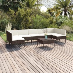 vidaXL 8-tlg. Garten-Lounge-Set mit Auflagen Poly Rattan Braun