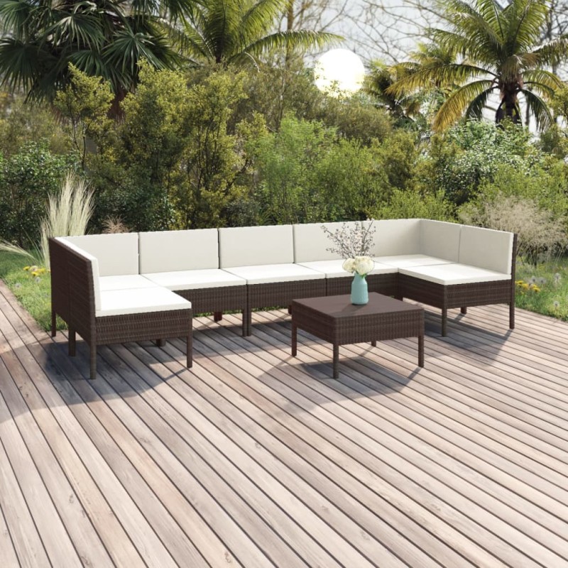 vidaXL 8-tlg. Garten-Lounge-Set mit Auflagen Poly Rattan Braun vidaXL 8-tlg. Garten-Lounge-Set mit Auflagen Poly Rattan Braun