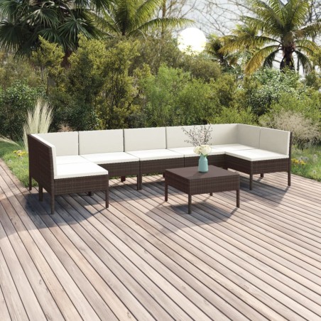 vidaXL 8-tlg. Garten-Lounge-Set mit Auflagen Poly Rattan Braun
