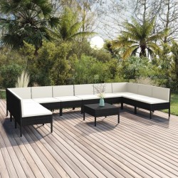 vidaXL 11-tlg. Garten-Lounge-Set mit Auflagen Poly Rattan Schwarz 