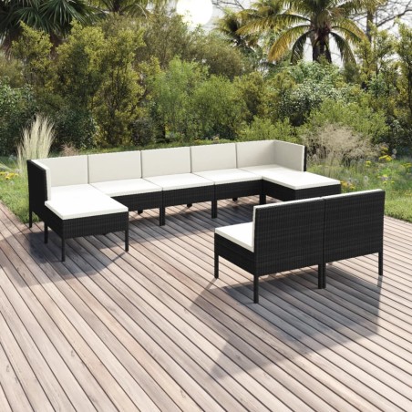 vidaXL 9-tlg. Garten-Lounge-Set mit Auflagen Poly Rattan Schwarz