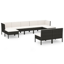 vidaXL 9-tlg. Garten-Lounge-Set mit Auflagen Poly Rattan Schwarz