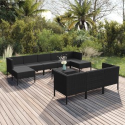 vidaXL 11-tlg. Garten-Lounge-Set mit Auflagen Poly Rattan Schwarz