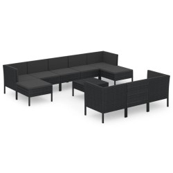 vidaXL 11-tlg. Garten-Lounge-Set mit Auflagen Poly Rattan Schwarz
