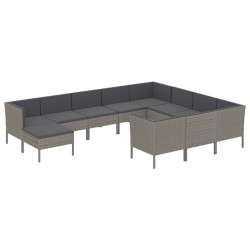 vidaXL 11-tlg. Garten-Lounge-Set mit Auflagen Poly Rattan Grau