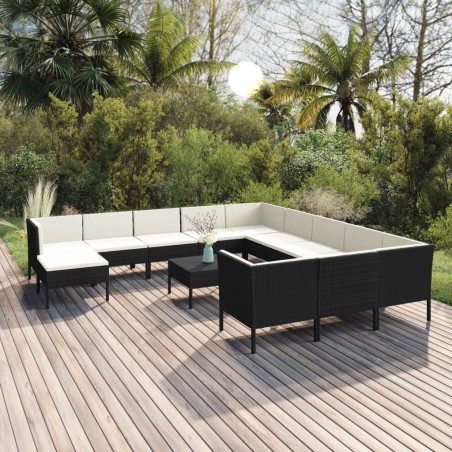 vidaXL 13-tlg. Garten-Lounge-Set mit Auflagen Poly Rattan Schwarz 