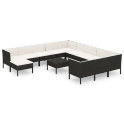 vidaXL 13-tlg. Garten-Lounge-Set mit Auflagen Poly Rattan Schwarz 
