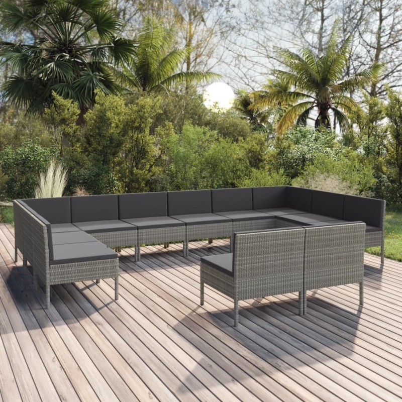 vidaXL 12-tlg. Garten-Lounge-Set mit Auflagen Poly Rattan Grau vidaXL 12-tlg. Garten-Lounge-Set mit Auflagen Poly Rattan Grau