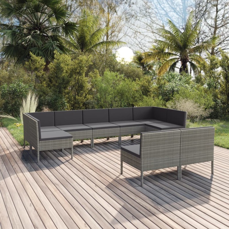 vidaXL 9-tlg. Garten-Lounge-Set mit Auflagen Poly Rattan Grau vidaXL 9-tlg. Garten-Lounge-Set mit Auflagen Poly Rattan Grau