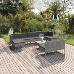 vidaXL 10-tlg. Garten-Lounge-Set mit Auflagen Poly Rattan Grau