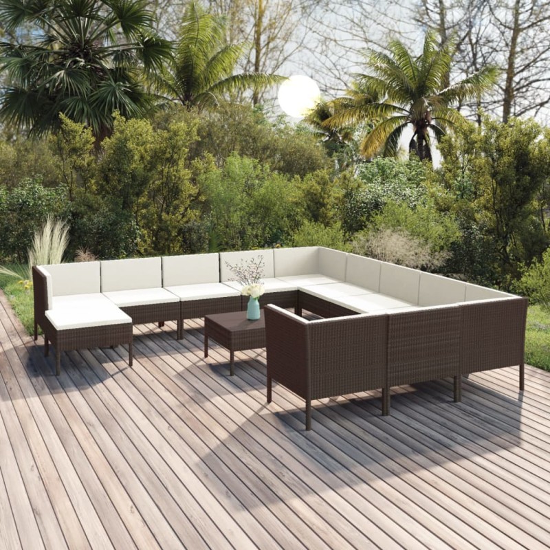 vidaXL 13-tlg. Garten-Lounge-Set mit Auflagen Poly Rattan Braun vidaXL 13-tlg. Garten-Lounge-Set mit Auflagen Poly Rattan Braun