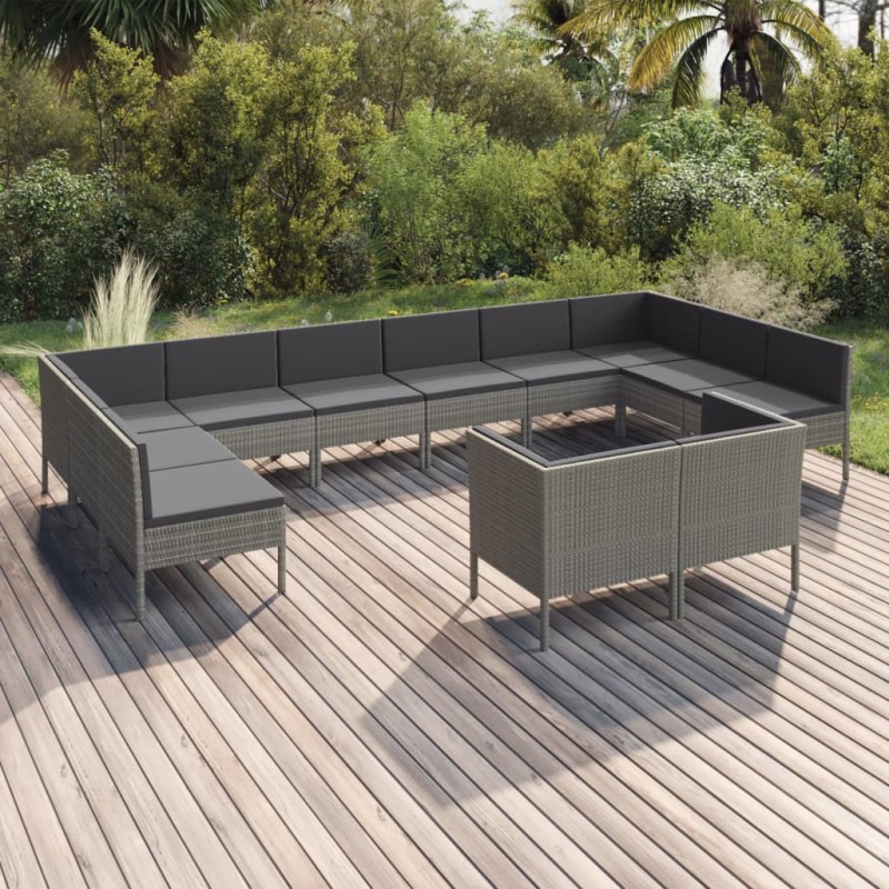 vidaXL 12-tlg. Garten-Lounge-Set mit Auflagen Poly Rattan Grau vidaXL 12-tlg. Garten-Lounge-Set mit Auflagen Poly Rattan Grau