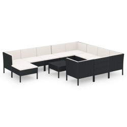 vidaXL 12-tlg. Garten-Lounge-Set mit Auflagen Poly Rattan Schwarz