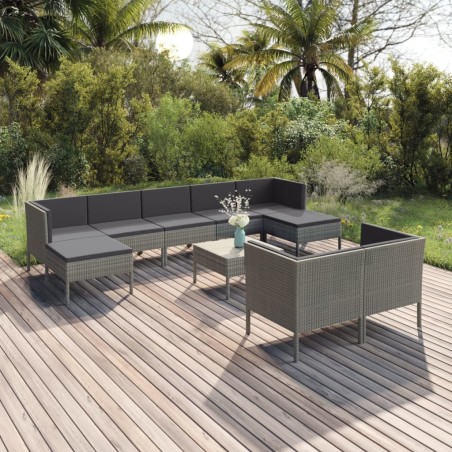 vidaXL 10-tlg. Garten-Lounge-Set mit Auflagen Poly Rattan Grau