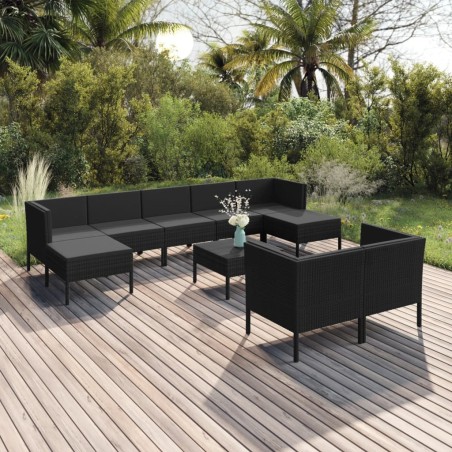 vidaXL 10-tlg. Garten-Lounge-Set mit Auflagen Poly Rattan Schwarz