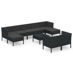 vidaXL 10-tlg. Garten-Lounge-Set mit Auflagen Poly Rattan Schwarz