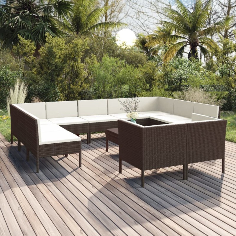 vidaXL 12-tlg. Garten-Lounge-Set mit Auflagen Poly Rattan Braun vidaXL 12-tlg. Garten-Lounge-Set mit Auflagen Poly Rattan Braun