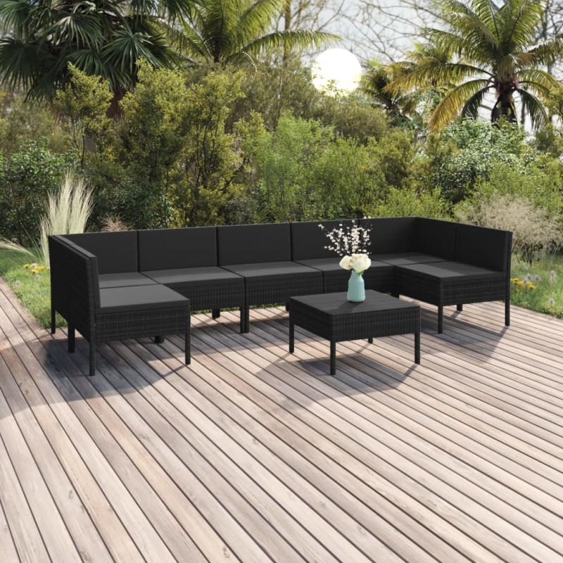 vidaXL 8-tlg. Garten-Lounge-Set mit Auflagen Poly Rattan Schwarz vidaXL 8-tlg. Garten-Lounge-Set mit Auflagen Poly Rattan Schwarz