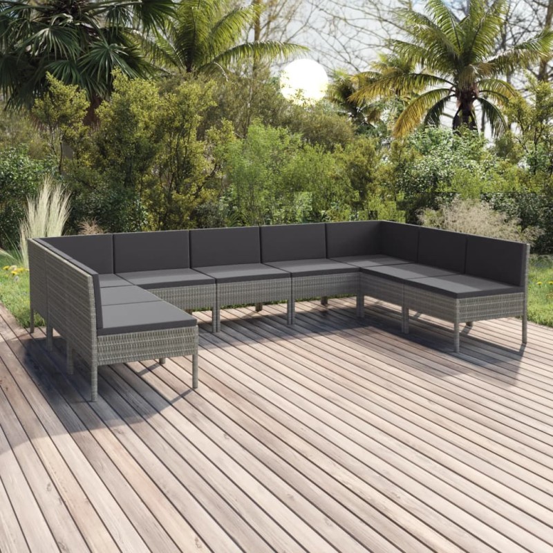 vidaXL 9-tlg. Garten-Lounge-Set mit Auflagen Poly Rattan Grau vidaXL 9-tlg. Garten-Lounge-Set mit Auflagen Poly Rattan Grau