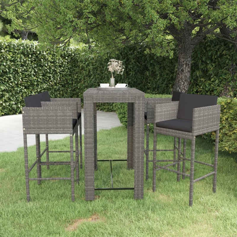 vidaXL 5-tlg. Gartenbar-Set mit Kissen Poly Rattan Grau vidaXL 5-tlg. Gartenbar-Set mit Kissen Poly Rattan Grau