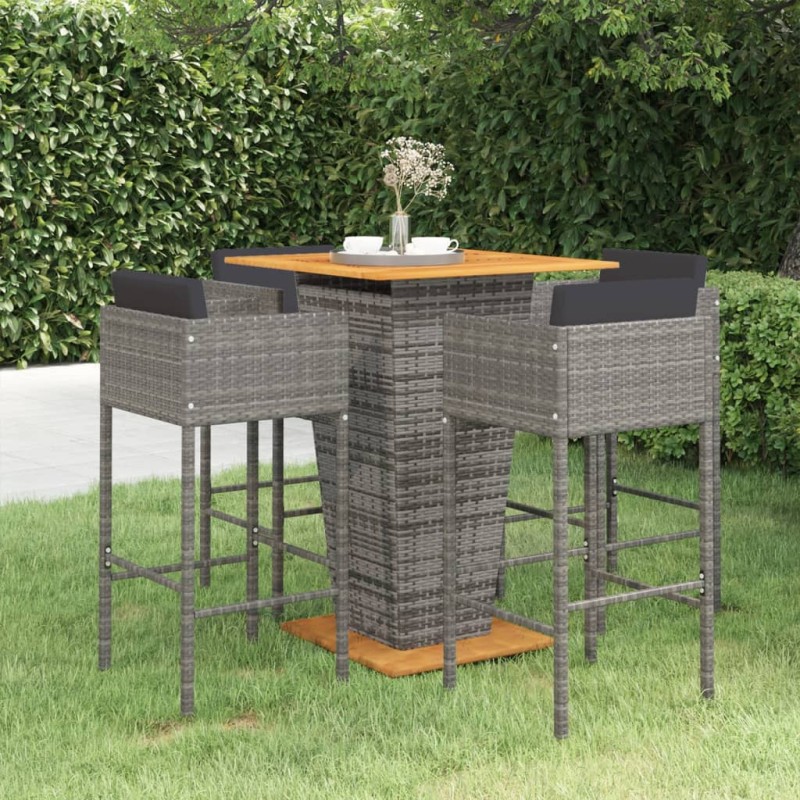 vidaXL 5-tlg. Gartenbar-Set mit Kissen Poly Rattan Grau vidaXL 5-tlg. Gartenbar-Set mit Kissen Poly Rattan Grau