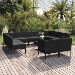 vidaXL 12-tlg. Garten-Lounge-Set mit Auflagen Poly Rattan Schwarz