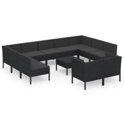vidaXL 12-tlg. Garten-Lounge-Set mit Auflagen Poly Rattan Schwarz