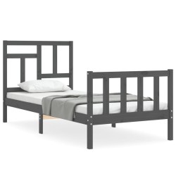 vidaXL Massivholzbett mit Kopfteil Grau 90x200 cm