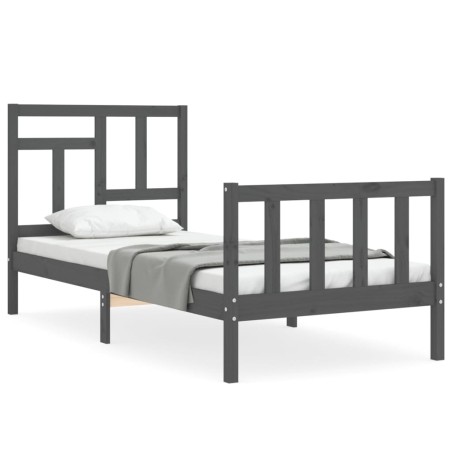 vidaXL Massivholzbett mit Kopfteil Grau 90x200 cm