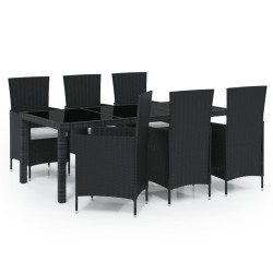 vidaXL 7-tlg. Garten-Essgruppe mit Auflagen Poly Rattan Schwarz