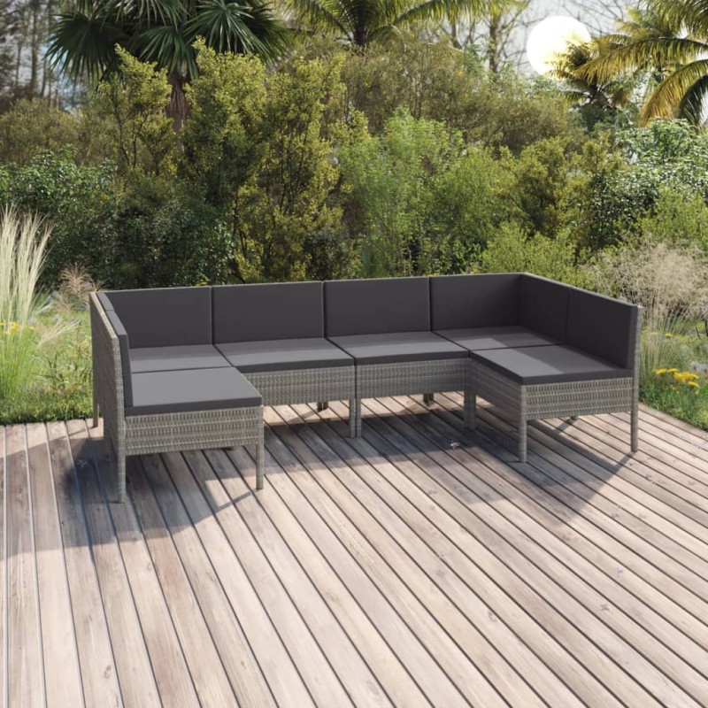 vidaXL 6-tlg. Garten-Lounge-Set mit Auflagen Poly Rattan Grau vidaXL 6-tlg. Garten-Lounge-Set mit Auflagen Poly Rattan Grau