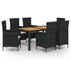 vidaXL 7-tlg. Garten-Essgruppe mit Auflagen Poly Rattan Schwarz