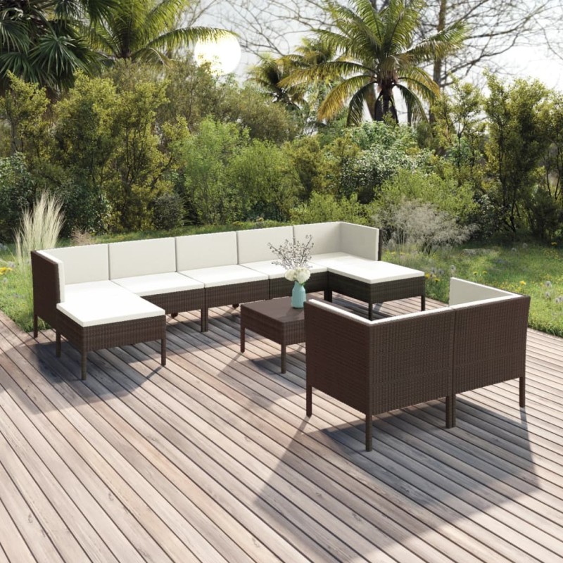 vidaXL 10-tlg. Garten-Lounge-Set mit Auflagen Poly Rattan Braun vidaXL 10-tlg. Garten-Lounge-Set mit Auflagen Poly Rattan Braun