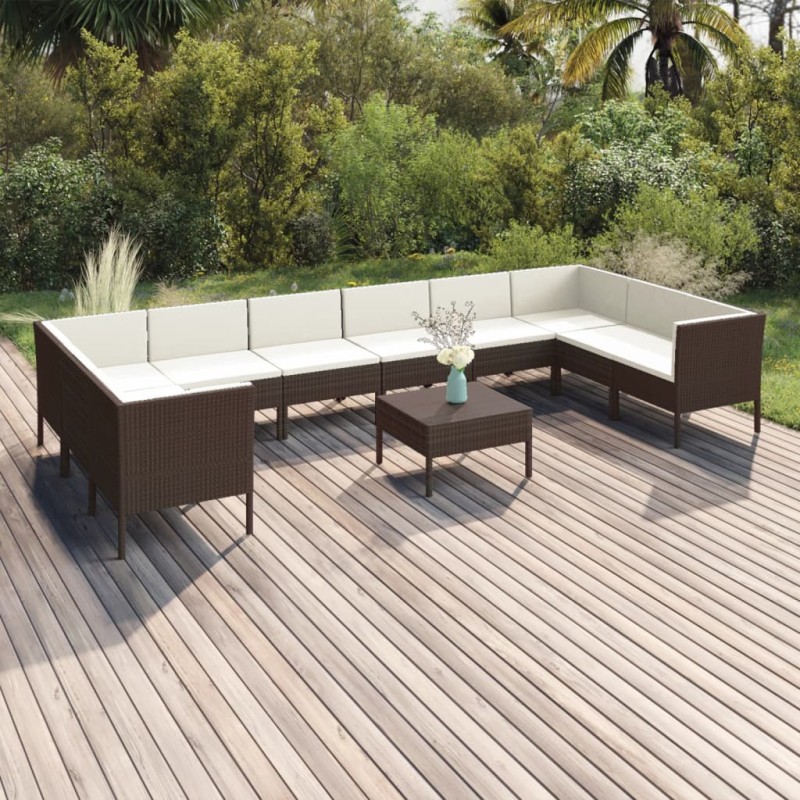 vidaXL 11-tlg. Garten-Lounge-Set mit Auflagen Poly Rattan Braun vidaXL 11-tlg. Garten-Lounge-Set mit Auflagen Poly Rattan Braun