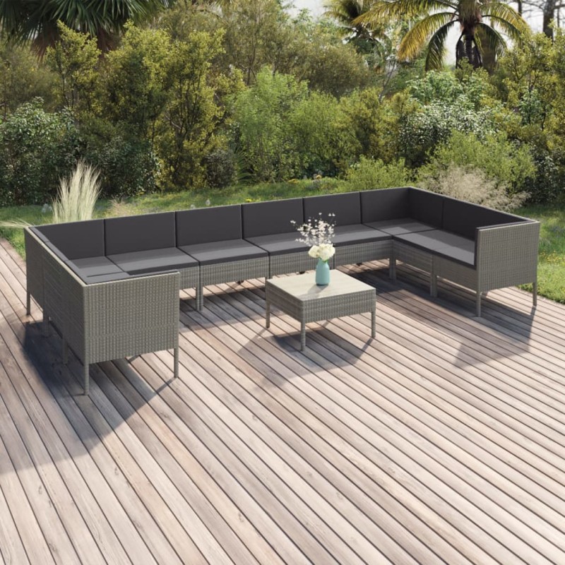 vidaXL 11-tlg. Garten-Lounge-Set mit Auflagen Poly Rattan Grau vidaXL 11-tlg. Garten-Lounge-Set mit Auflagen Poly Rattan Grau