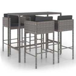 vidaXL 5-tlg. Gartenbar-Set mit Kissen Poly Rattan Grau