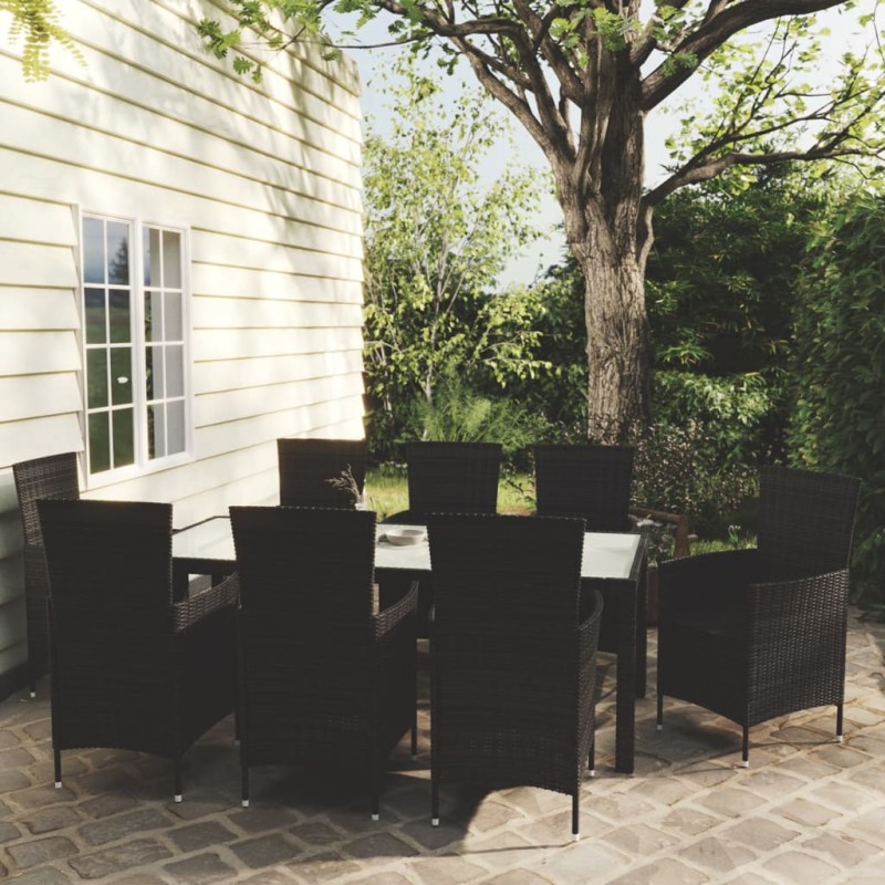 vidaXL 9-tlg. Garten-Essgruppe mit Kissen Poly Rattan Schwarz vidaXL 9-tlg. Garten-Essgruppe mit Kissen Poly Rattan Schwarz